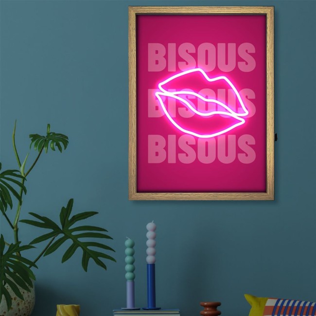 toile néon Bisous Bisous Bisous 30x40 cm décoration murale toile néon Bisous Bisous Bisous 30x40 cm décoration murale