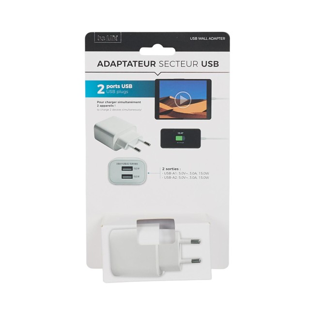 Chargeur secteur double USB 2A + 1A | Irisia Maison