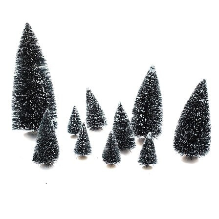 Lot de 10 sapins verts village de Noël 6 à 20 cm | Irisia Maison