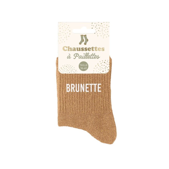 Chaussettes paillettes taille 39‑42 avec message humoristique – mode fun brunette 
