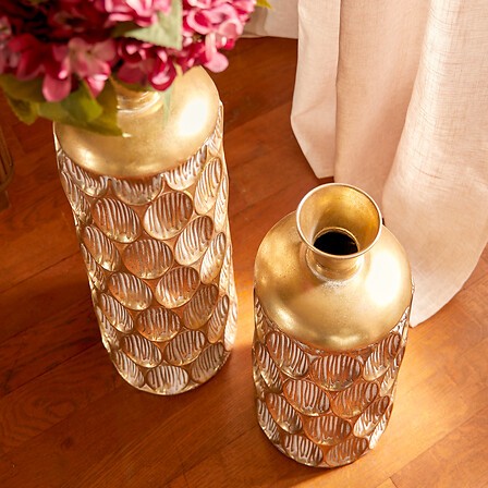 vase en métal strié doré haut 41 cm