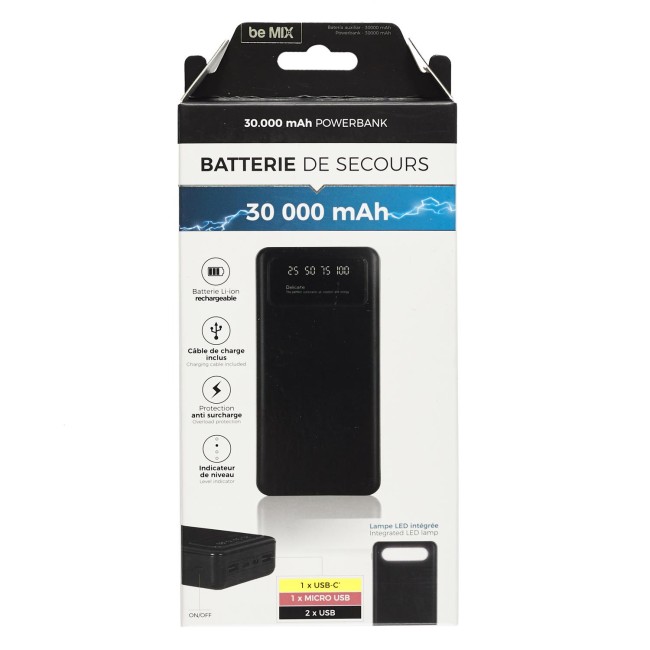 Batterie de secours 30000mAh noire haute capacité Batterie de secours 30000mAh noire haute capacité