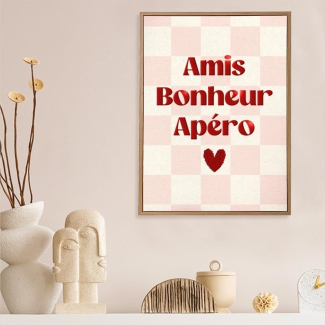toile tuftée Amis Bonheur Apéro 30x40 cm décoration murale toile tuftée Amis Bonheur Apéro 30x40 cm décoration murale