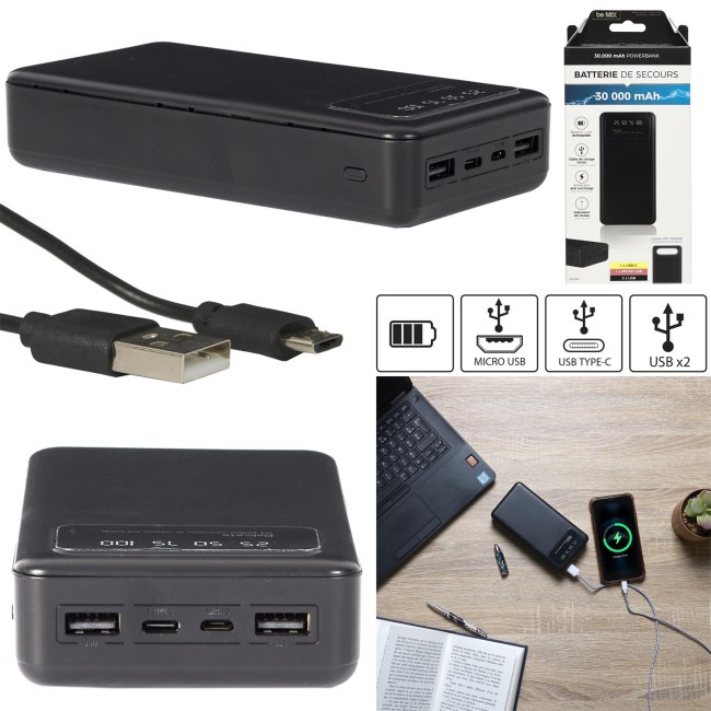 Batterie de secours 30000mAh noire haute capacité Batterie de secours 30000mAh noire haute capacité