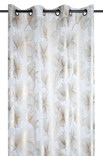 voilage blanc fleurs dorées 140 × 260 cm | Irisia Maison