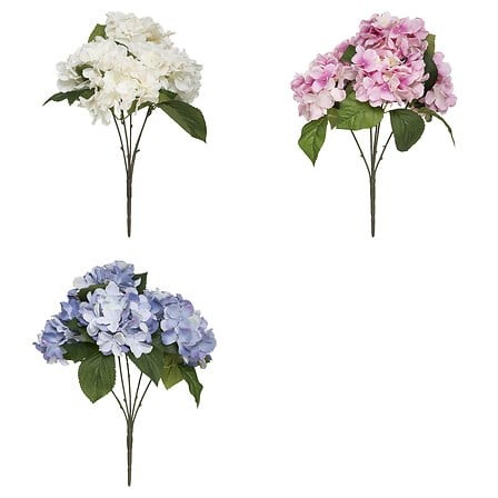 Bouquet d’hortensias artificiels H 42 cm – fleurs décoratives en rose, bleu ou blanc