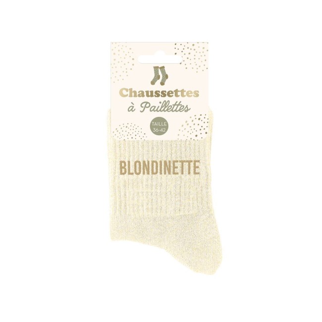 Chaussettes paillettes taille 39‑42 avec message humoristique – mode fun blondinette 