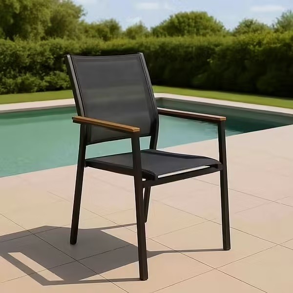 Chaise de jardin aluminium textilène gris avec accoudoirs Jakarta