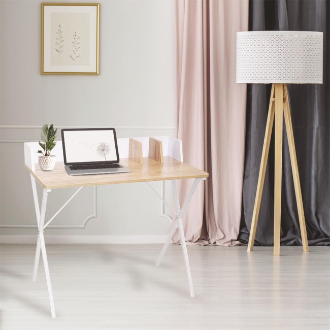 Bureau compact 90x50 cm blanc gris petit espace rangement