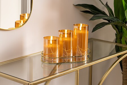 Coffret 3 bougies LED verre ambre