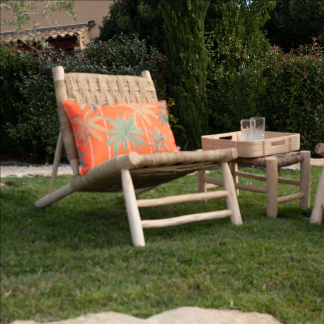 coussin exterieur palmier nectarine sud etoffe motif exotique anti uv deperlant jardin