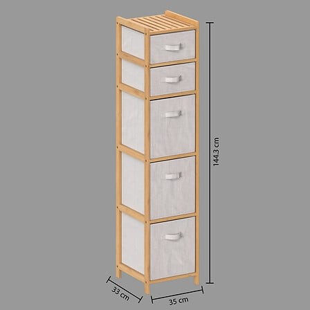 Etagère haute 5 rangements – Rangement pratique en bambou L35xP33xH144cm
