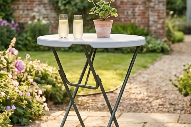 Table mange‑debout pliable ronde Ø 80 cm × H 110 cm pour réceptions et apéros