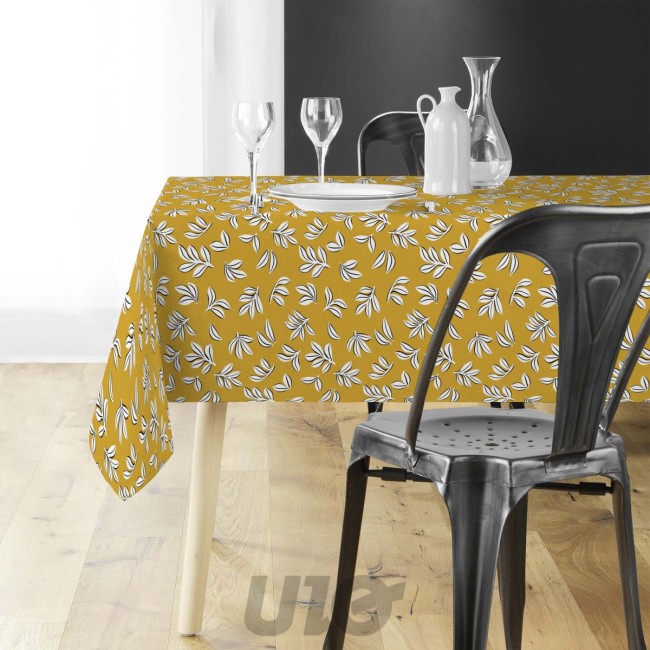 Nappe Mindy 140 × 240 cm en microfibre imprimée jaune. 