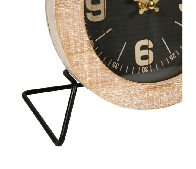 Horloge à poser bois et métal noir – décor et heure ∅ 20 cm Horloge à poser bois et métal noir – décor et heure ∅ 20 cm