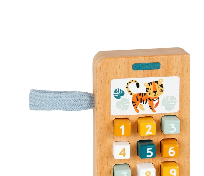 Téléphone en bois motif tigre – jouet enfant ludique en bois