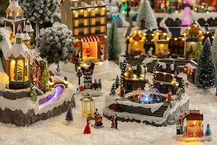 Village de Noël lumineux fontaine enfants 14 LED | Irisia Maison