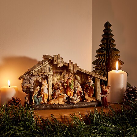 Crèche 3 LED haut 18 cm avec 11 santons