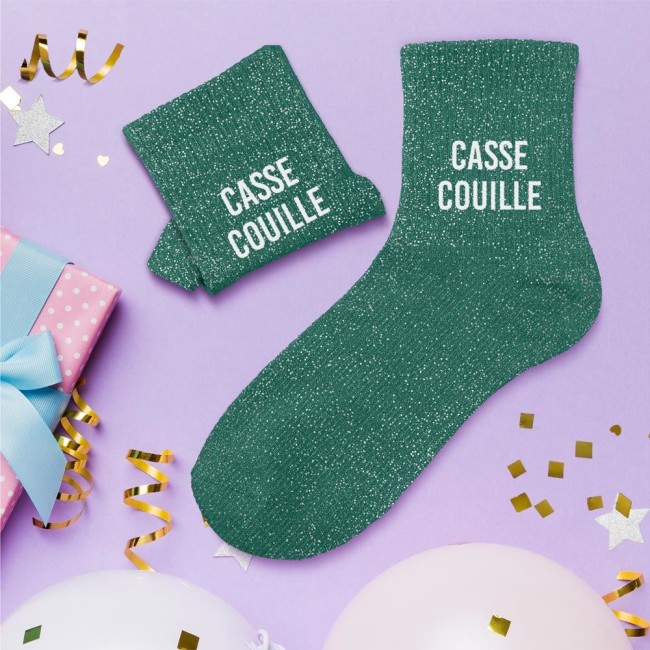 Chaussettes paillettes taille 39‑42 avec message humoristique – mode fun casse couille
