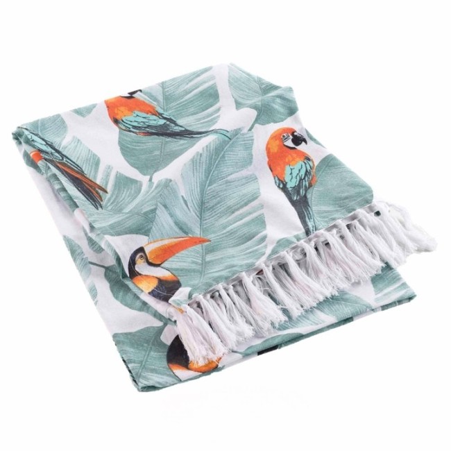 Fouta oiseaux 100 × 200 cm coton avec franges – plage, hammam & déco Fouta en coton oiseaux 100 × 200 cm avec franges – serviette de plage & hammam