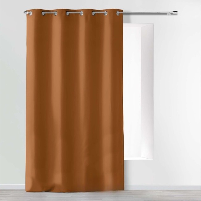 Rideau ABSOLU 140×260 cm microfibre anthracite uni œillets pour intérieur camel