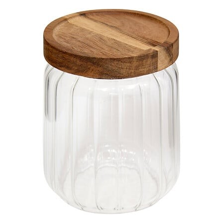 Bocal en verre 500 ml avec couvercle en acacia | Irisia Maison
