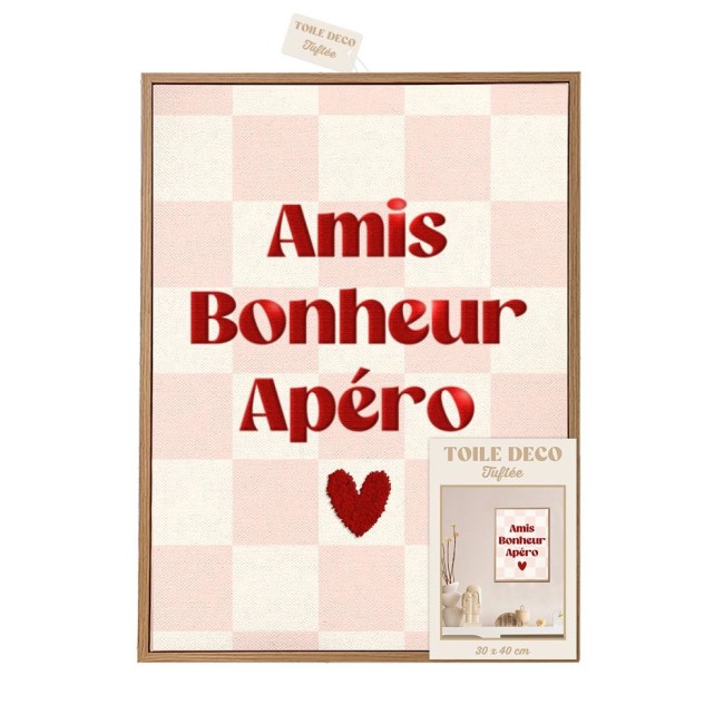 toile tuftée Amis Bonheur Apéro 30x40 cm décoration murale toile tuftée Amis Bonheur Apéro 30x40 cm décoration murale