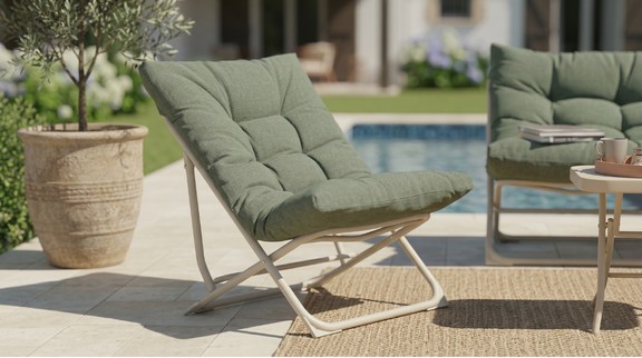 Salon bas pliant kaki Chistera mobilier jardin compact