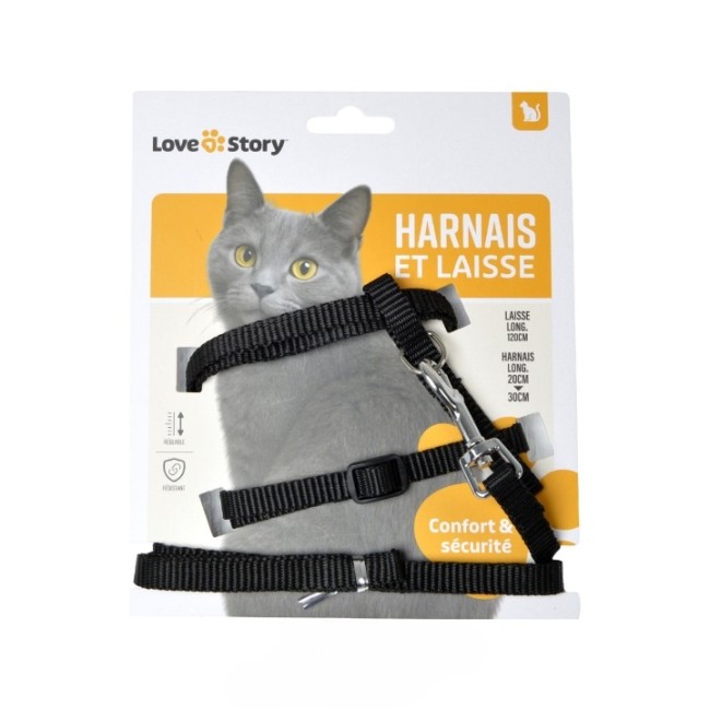 Kit harnais et laisse pour chat noir – harnais réglable sécurisé Harnais et laisse pour chat noir réglable confortable sécurité promenade
