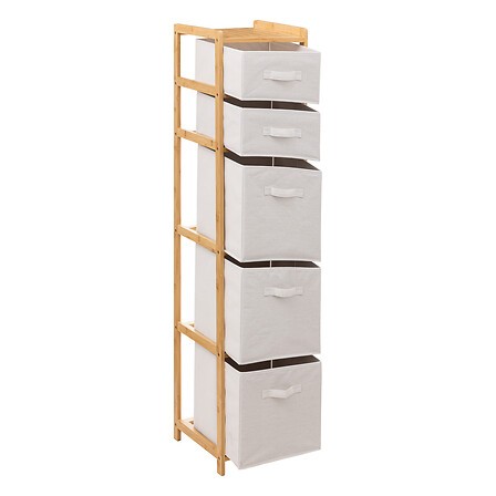 Etagère haute 5 rangements – Rangement pratique en bambou L35xP33xH144cm