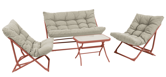 Salon bas pliant terracotta Chistera mobilier jardin compact