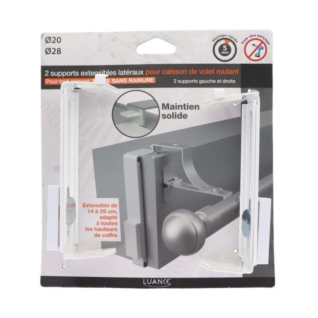 support tringle volet roulant sans percage fixation caisson blanc