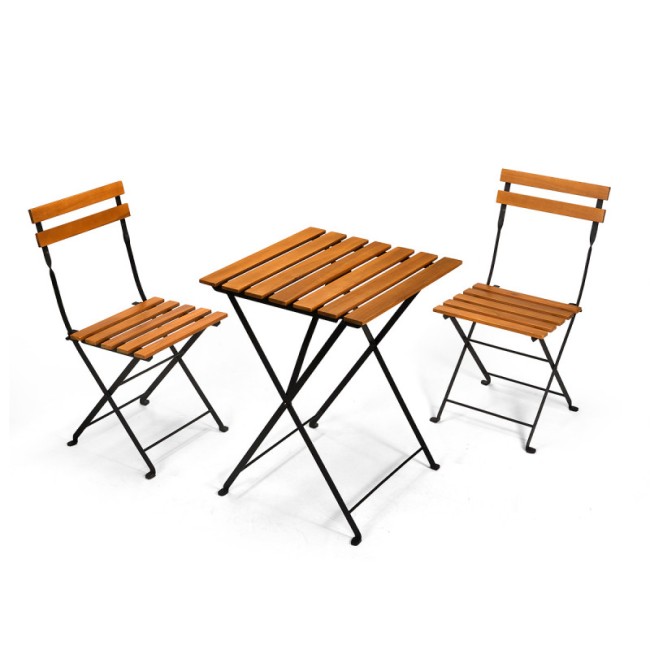 Table + 2 chaises bois foncé métal – ensemble repas compact Set table 2 chaises bois foncé pieds métal style industriel