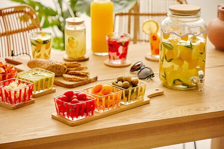 service aperitif bambou 4 pieces plateau coupelles fruity