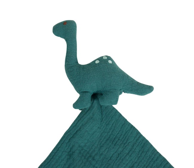 Doudou mouchoir coton vert motif Dino pour bébé