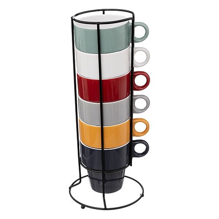 Rack 6 mugs Coloroma 26 cl – mugs avec support pratique Rack 6 mugs Coloroma 26 cl multicolore avec support rangement cuisine