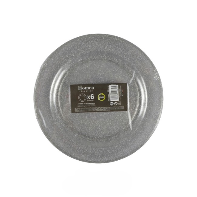 6 assiettes réutilisables paillettes argent 23 cm | Irisia Maison 6 assiettes réutilisables paillettes argent 23 cm | Irisia Maison