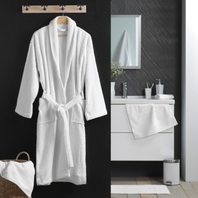 Peignoir col châle en coton éponge taille unique gris perle taupe blanc – vêtement bain doux absorbant Peignoir col châle en coton éponge taille unique gris perle taupe blanc – vêtement bain doux absorbant