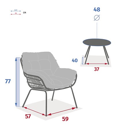 Salon de jardin duo PAOPAO gris graphite 2 places acier extérieur