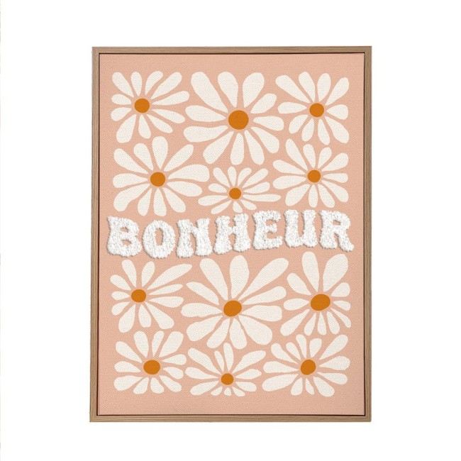 Toile Tuftée Bonheur 30 × 40 cm | Irisia Maison Toile Tuftée Bonheur 30 × 40 cm | Irisia Maison