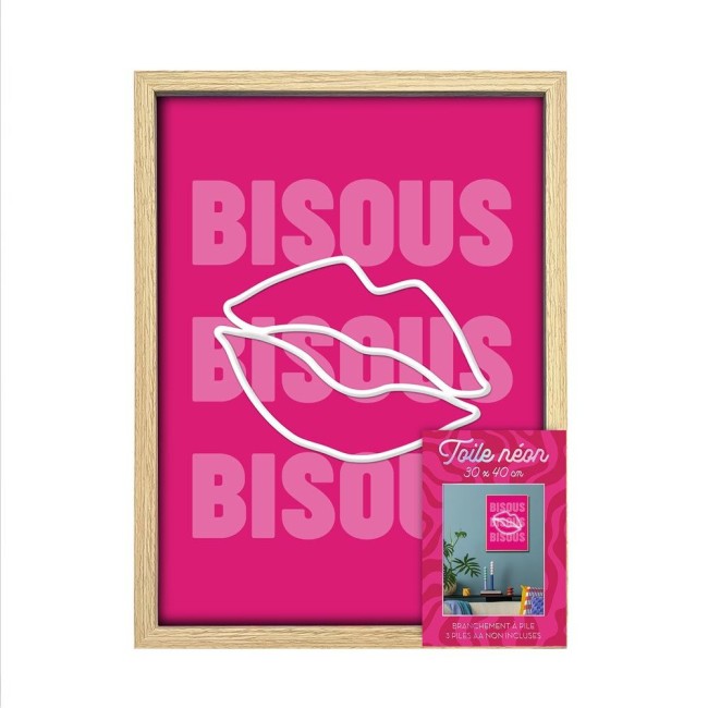 toile néon Bisous Bisous Bisous 30x40 cm décoration murale toile néon Bisous Bisous Bisous 30x40 cm décoration murale