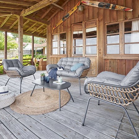 Salon de jardin PAOPAO gris graphite 4 places acier polyester extérieur