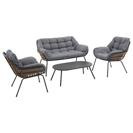 Salon de jardin PAOPAO gris graphite 4 places acier polyester extérieur