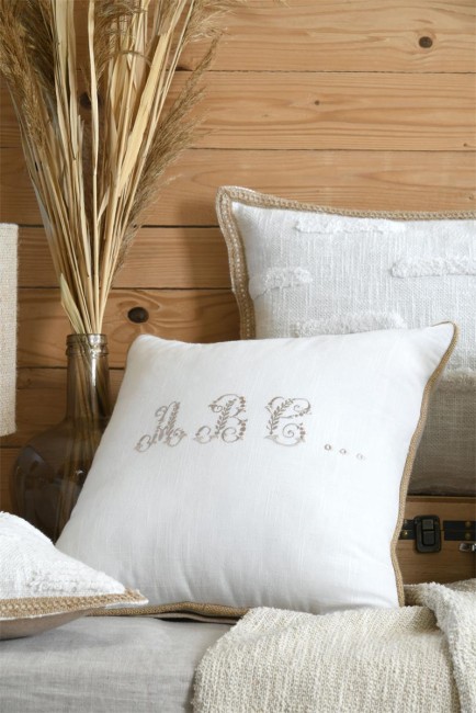 Coussin Josepha blanc 40 × 40 cm coton et jute | Irisia Maison