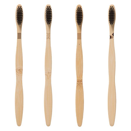Lot de 4 brosses à dents en bambou biodégradables pour salle de bain