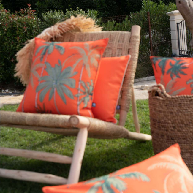 coussin exterieur palmier nectarine sud etoffe motif exotique anti uv deperlant jardin