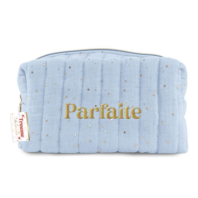 trousse de toilette femme Parfaite bleu ciel gaz de coton 18x12x13 cm trousse de toilette femme Parfaite bleu ciel gaz de coton 18x12x13 cm