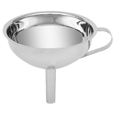 Entonnoir et filtre inox 13 cm – transvasement précis et pratique Entonnoir en inox 13 cm avec filtre amovible de cuisine