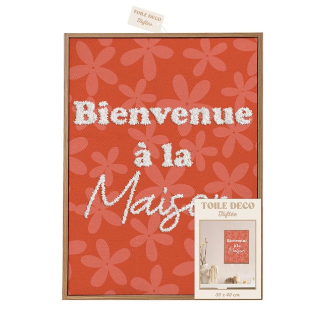 toile tuftée Bienvenue à la maison 30x40 cm orange toile tuftée Bienvenue à la maison 30x40 cm orange