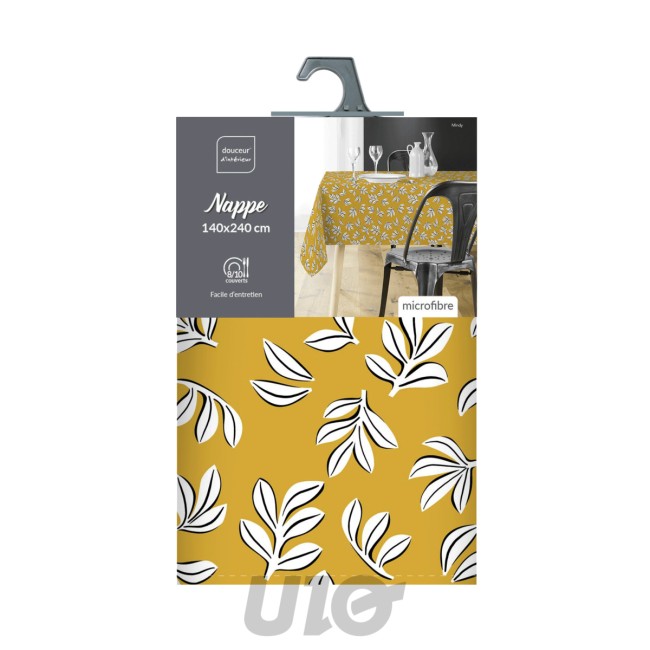 Nappe Mindy 140 × 240 cm en microfibre imprimée jaune. 